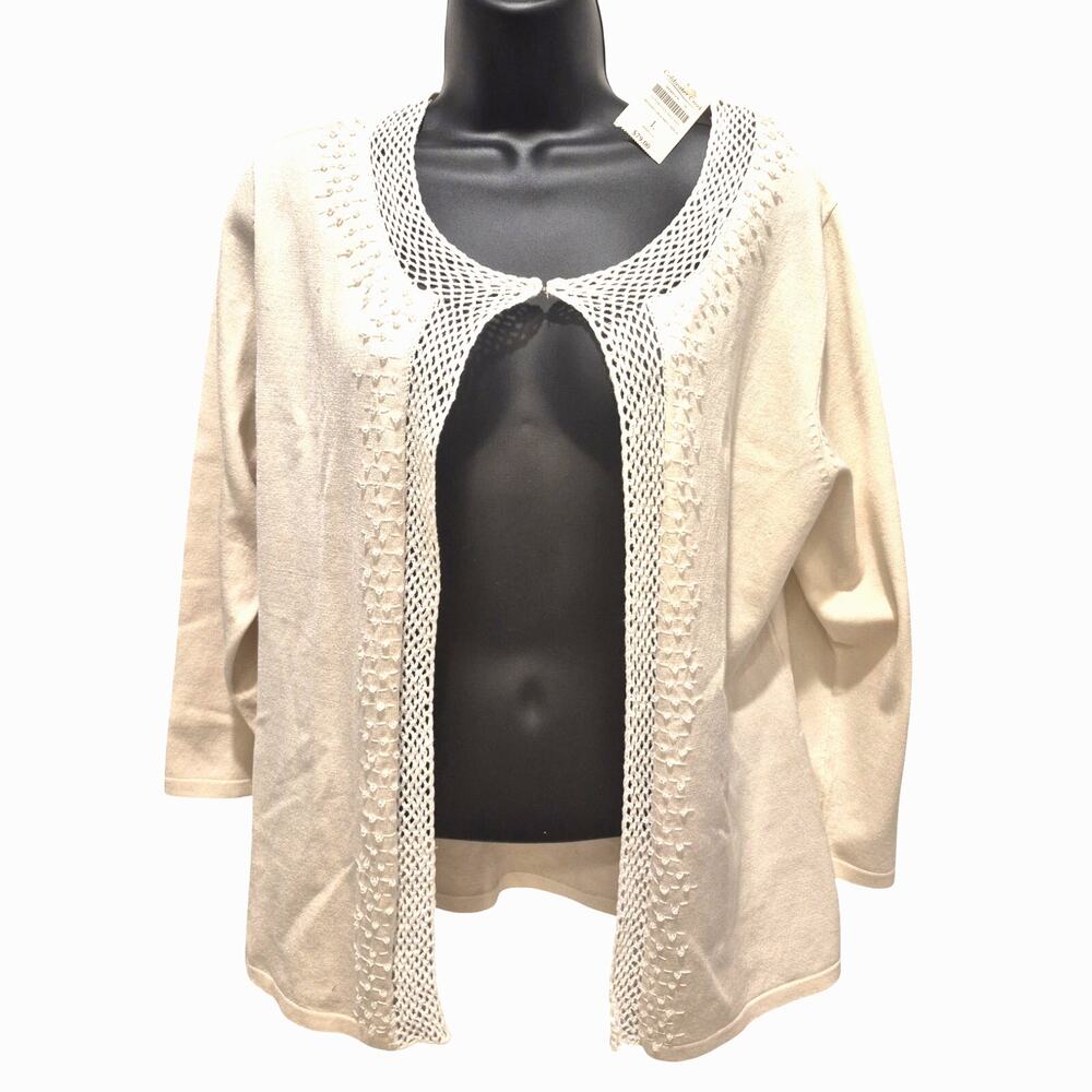 Coldwater Creek Cream Silk Blend Cardigan Beaded Crochet Accents NEW Size L (YK)
